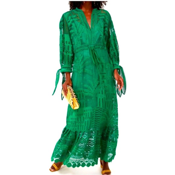NWT House of Harlow 1960 Dress Morada boa Guipure emerald green Med lace boho - Picture 3 of 11